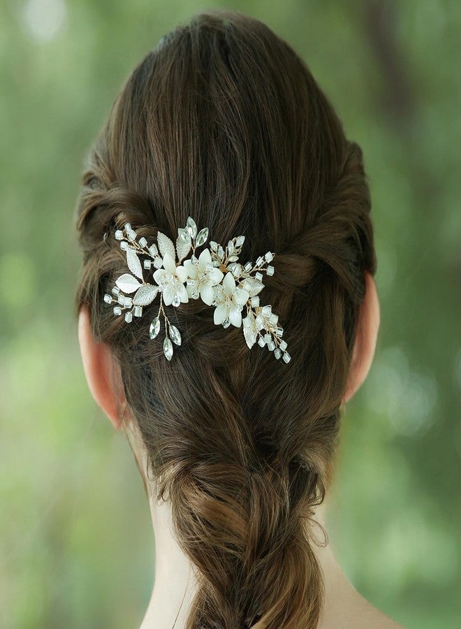 SELFCLOUD Crystal Bridal Hair Comb Wedding Hair Accessories Handmade Flower Bridal Hair Clip Hair Pieces for Brides and Bridesmaid Gold - Image 2